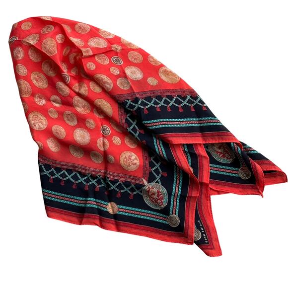 Elaine Gold designer silk scarf 1980’s orange gold coins medallions 29” square - Picture 9 of 9